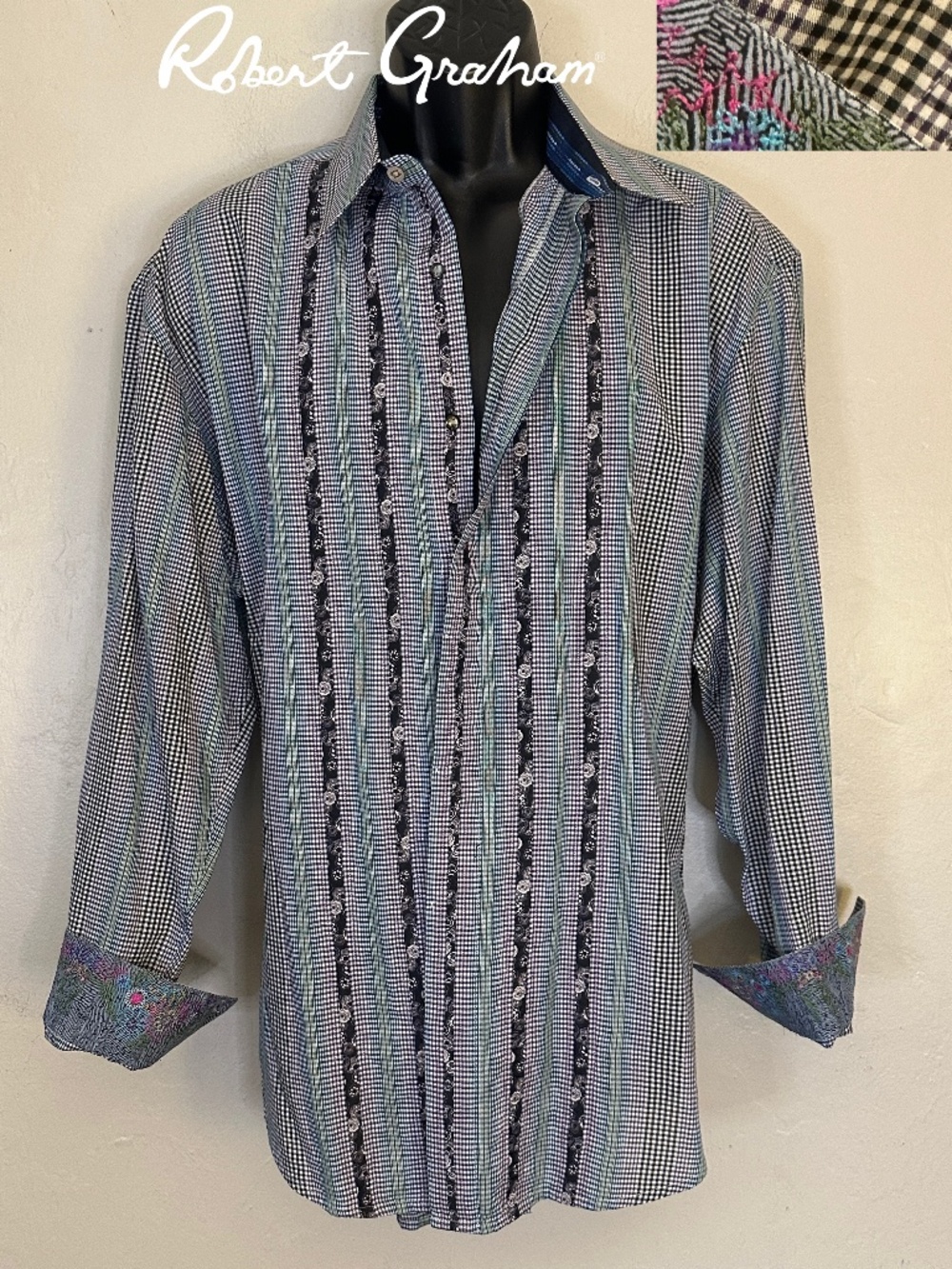Robert Graham Contrast Long Sleeve Shirt XL Gently worn 100% cotton with silk